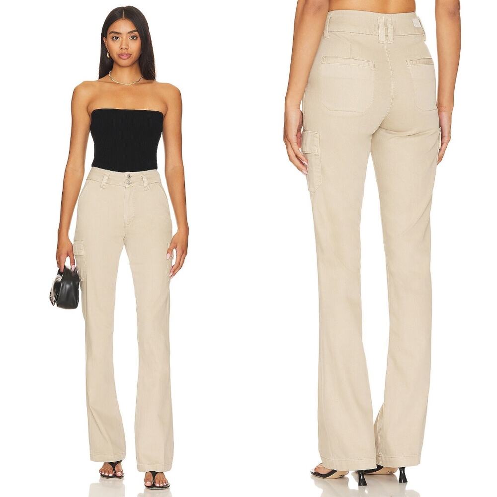 Paige Dion Cargo Pockets Jeans 27 Warm Sand Khaki Flare Pockets Denim NEW